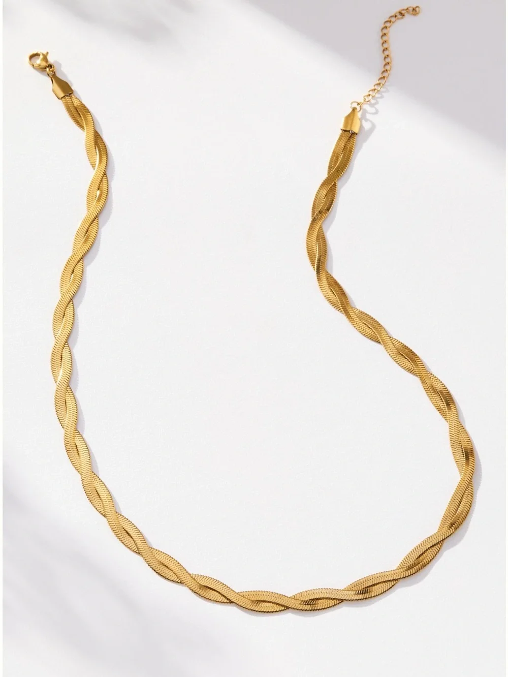 Anthropologie Water Resistant Chain Necklace Herringbone Rope New Gold Color 17”